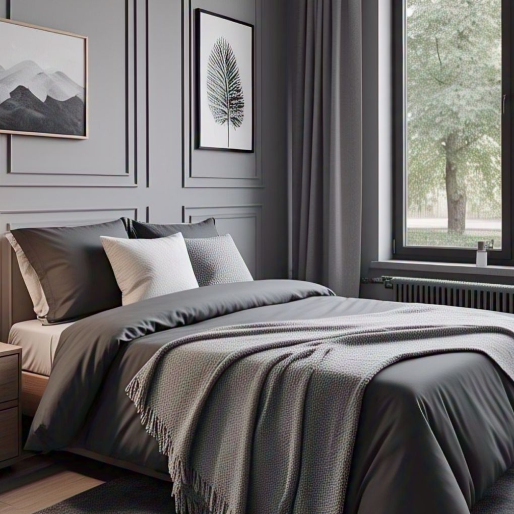 Minimalist charcoal grey organic cotton quilt cover by Kottonk