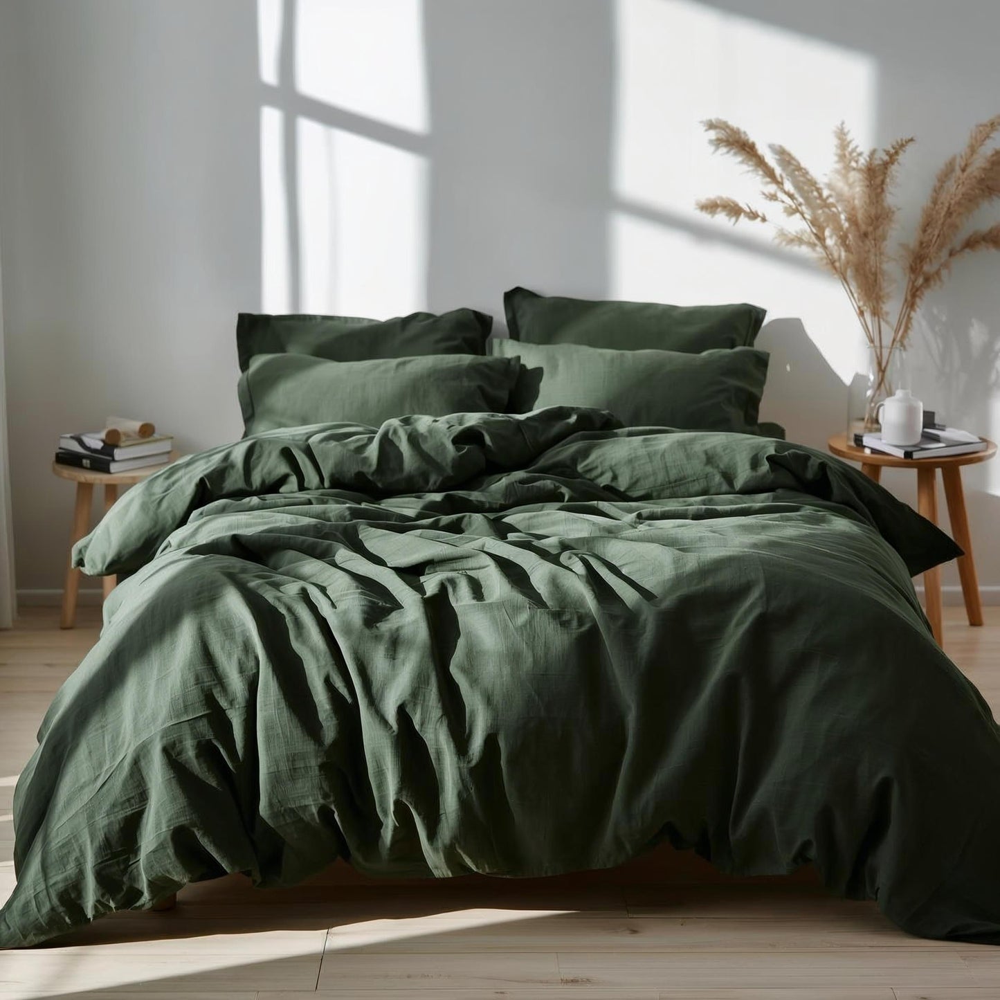 Midnight Moss Linen Quilt Cover Set – 100% Pure Linen Bedding with Matching Pillowcases | Luxury Doona Cover Australia