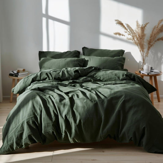 Midnight Moss Linen Quilt Cover Set – 100% Pure Linen Bedding with Matching Pillowcases | Luxury Doona Cover Australia