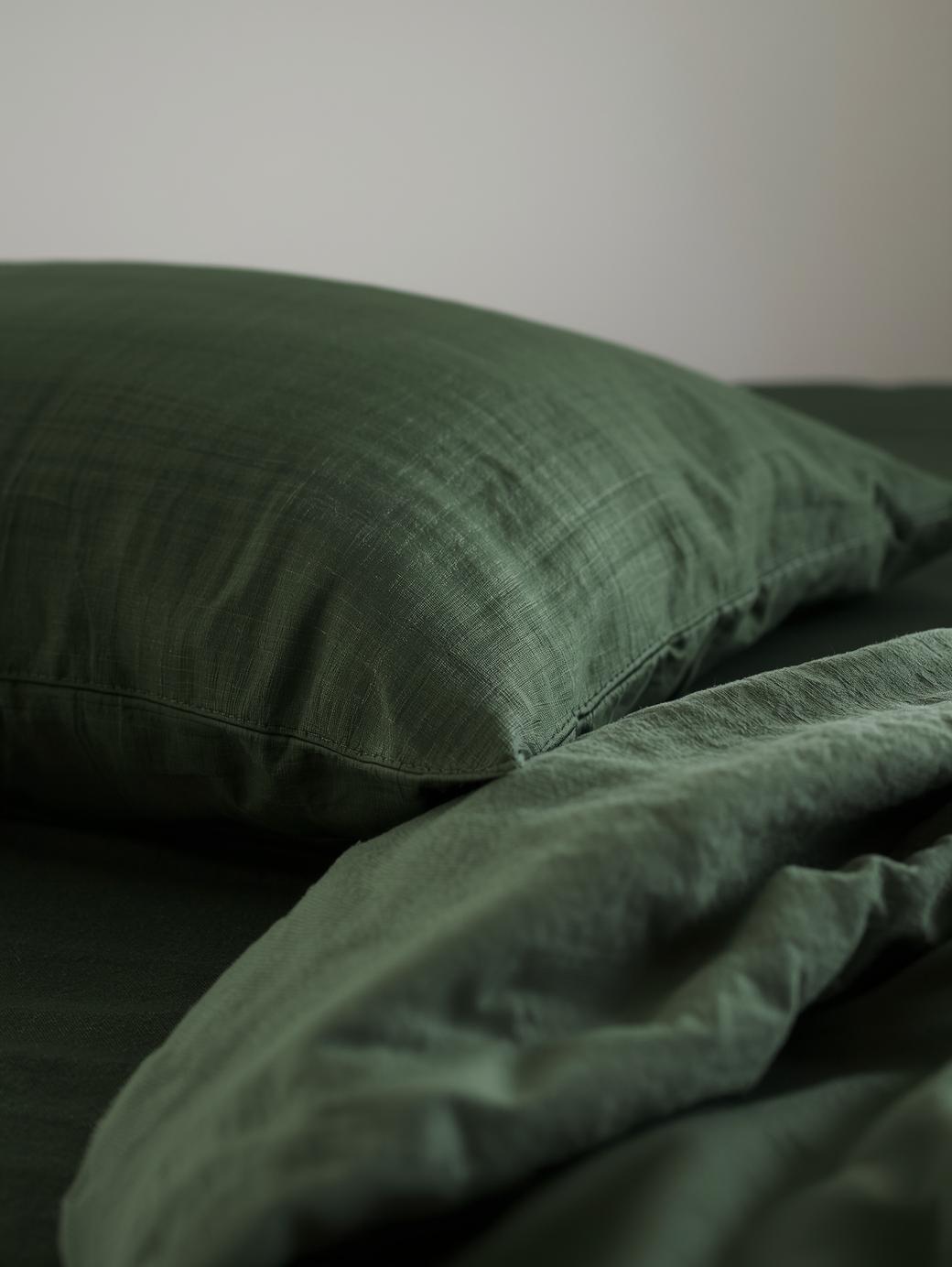 Midnight Moss Linen Quilt Cover Set – 100% Pure Linen Bedding with Matching Pillowcases | Luxury Doona Cover Australia