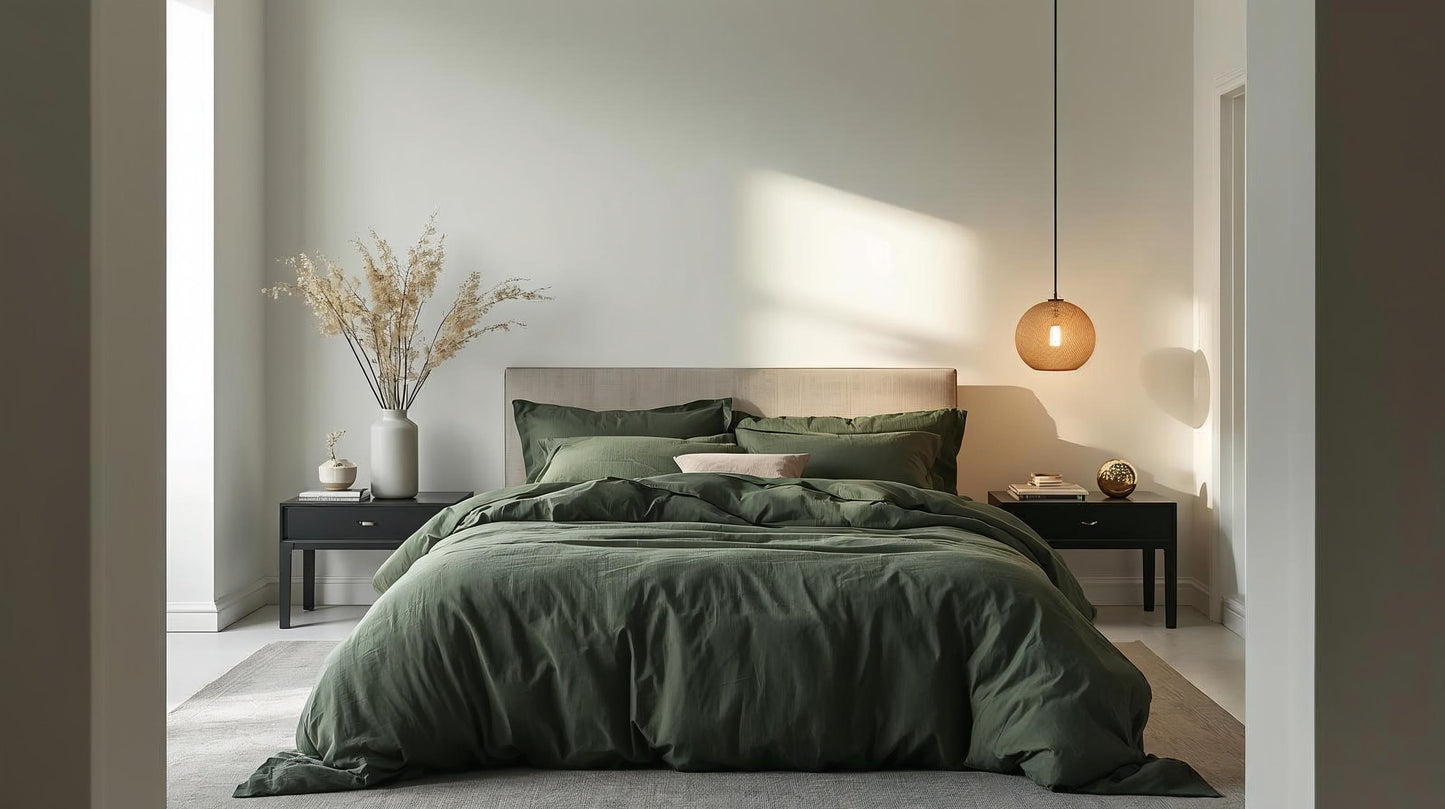 Midnight Moss Linen Quilt Cover Set – 100% Pure Linen Bedding with Matching Pillowcases | Luxury Doona Cover Australia