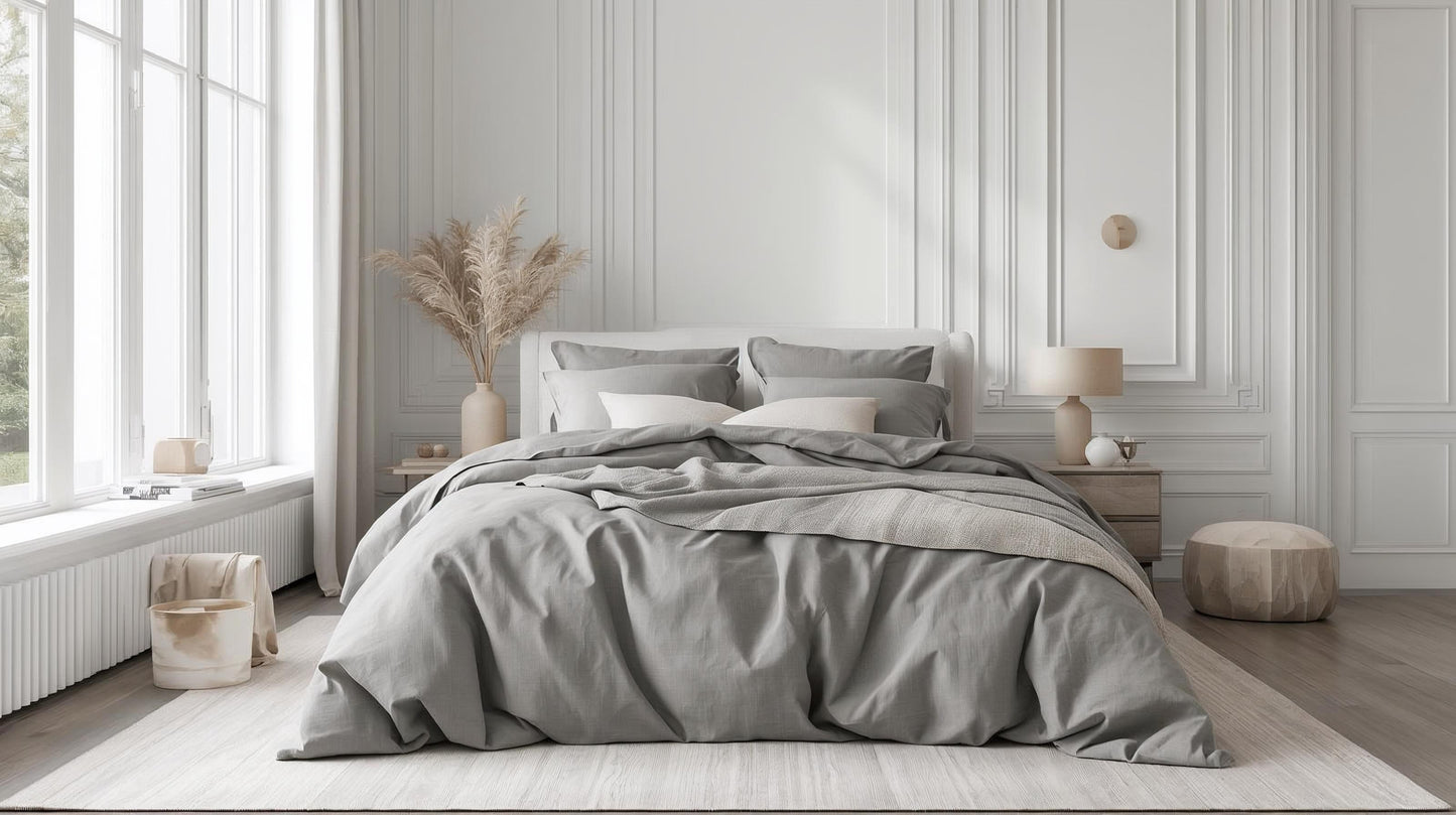 Pebble Grey Linen Quilt Cover Set – 100% Pure Linen Bedding with Matching Pillowcases | Luxury Doona Cover Australia